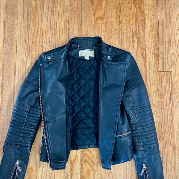Michael Kors black Moto Lambs Leather Jacket XS - Picture 9 of 13